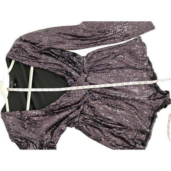Honey Punch Purple Sequin Short Romper Size Small Holiday Party Long Sleeve - Picture 6 of 8